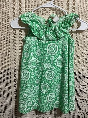 Bailey Boys Kelly green floral swing dress ruffled neckline size 5